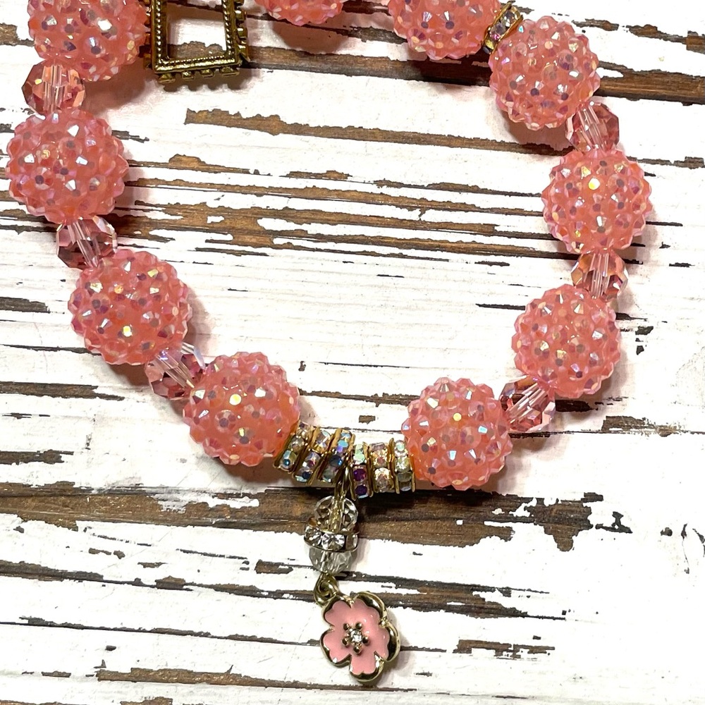 Pink Beaded Pet Necklace with Flower Charm